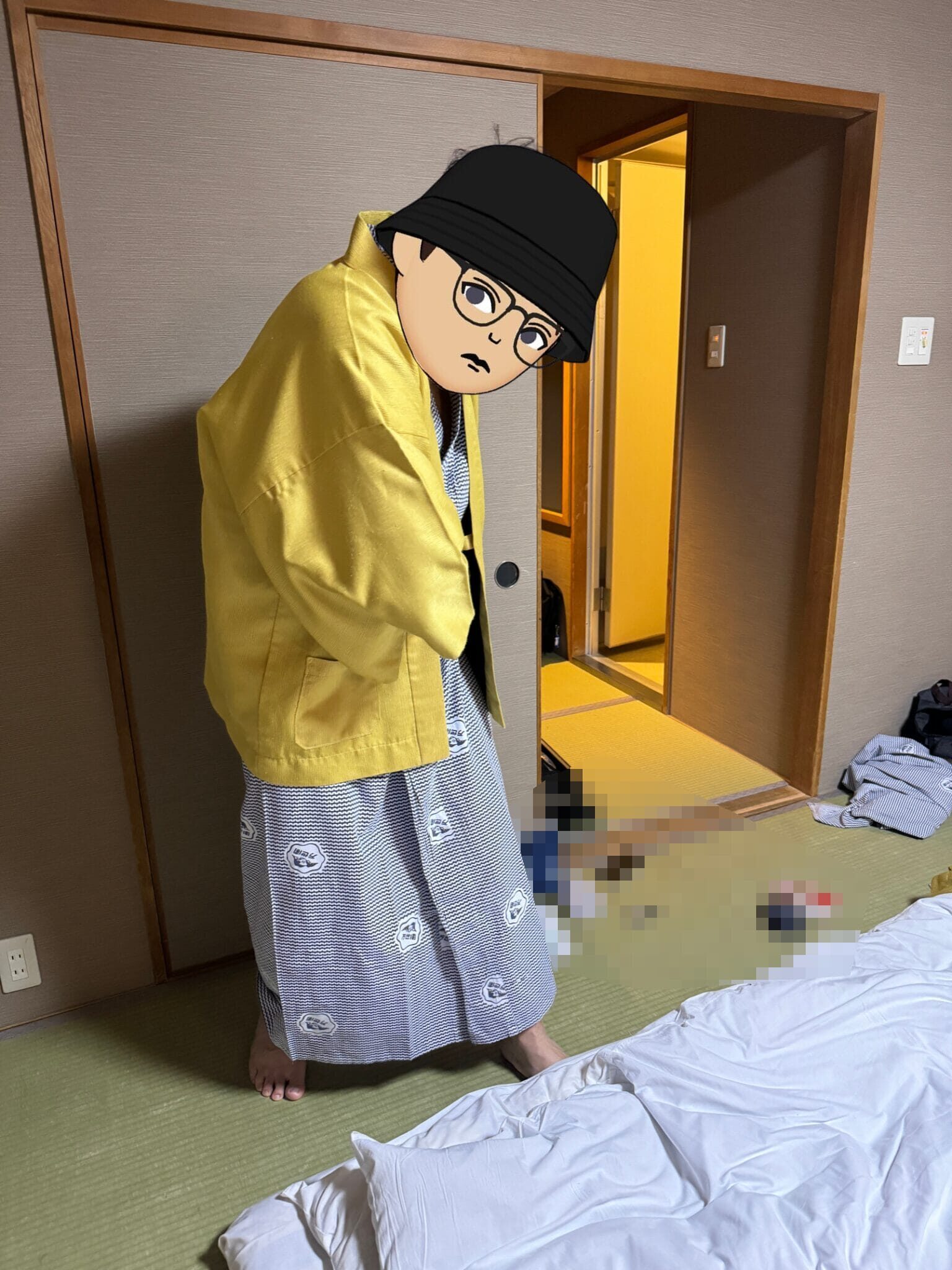 穿著登別萬世閣浴衣準備泡溫泉